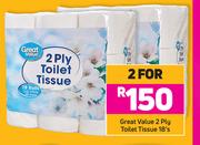 Great Value 2 Ply Toilet Tissue-For 2 x 18's Pack