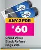 Great Value Black Refuse Bags-For 2 x 20s