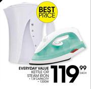 Everyday Value Kettle Or Steam Iron-Each
