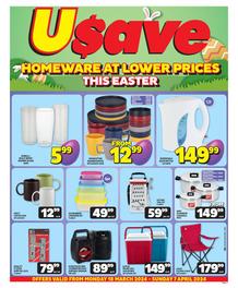 Usave Western Cape : Homeware At Lower Prices This Easter (18 March - 07 April 2024)