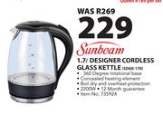 Sunbeam 1.7Ltr Designer Cordless Glass Kettle SDGK-170