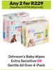 Johnson's Baby Wipes Extra Sensitive Or Gentle All Over-For Any 2 x 4 Pack