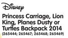  Disney Princess Carriage, Lion King, Planes Dusty Or Turtles Backpack 2014-Each