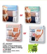 Jockey Ladies 3 Pack Underwear, French Cut, Bikini, G-String Or Full Brief-Each