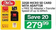 32GB Micro SD Card With Adaptor