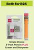 Simple Choice 3 Pack Pencils Plus Eraser & Sharpener-Both For