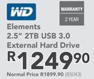 WD Elements 2.5" 2TB USB 3.0 External Hard Drive
