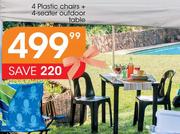 4 Plastic Chairs + 4 Seater Outdoor Table