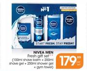 Nivea Men Fresh Gift Set(100ml Shave Balm + 200ml Shave Gel + 250ml Shower Gel + Gym Towel)-Per Set