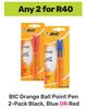 Bic Orange Ball Point Pen 2 Pack Black, Blue Or Red-For Any 2