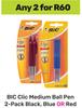 Bic Clic Medium Ball Pen 2 Pack Black, Blue Or Red-For Any 2