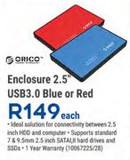 Orico Enclosure 2.5" USB 3.0 Blue Or Red-Each