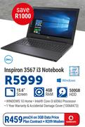 Dell Ispiron 3567 i3 Notebook-On 3GB Data Price Plan + R209 Modem