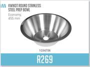 Kwikot Round Stainless Steel Prep Bowl Economy 455mm