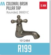 Colonial 15mm Basin Pillar Tap Rounded, 99001C