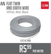 Flat 1.5MM Twin & Earth Wire White, Red, Black-Per Mitre