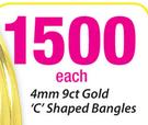 4mm 9Ct Gold C Shaped Bangles
