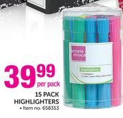 Simple Choice 15-Pack Highlighters-Per Pack