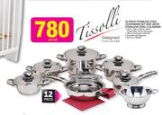 Tissolli 12 Piece Stainless Steel Cookware Set And 26cm Stainless Steel Colander-Per Set