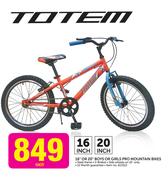 Totem 16" Or 20" Boys Or Girls Pro Mountain Bikes-Each