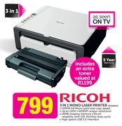 Ricoh 3-In-1 Mono Laser Printer SP100SUE