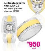 JCSA 9ct Gold And Silver Rings With CZ Each