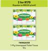 Twinsaver 1 Ply Unwrapped Toilet Tissue-For 2 x 15's