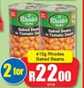 Rhodes Baked Beans-For 2 x 410g
