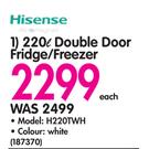 Hisense 220Ltr Double Door Fridge/Freezer H220TWH