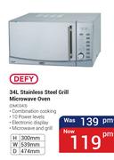 Defy 34Ltr Stainless Steel Grill Microwave Oven DMO343