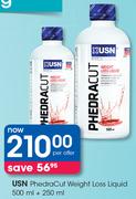 USN PhedraCut Weight Loss Liquid 500ml+ 250ml-Per Offer