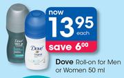 Dove Roll-On For Men Or Women 50ml-Each
