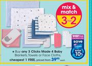 Clicks Made 4 Baby Blankets, Towels or Face Cloths-Each