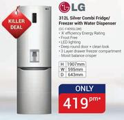 LG 312Ltr Silver Combi Fridge/Freezer With Water Dispenser GC-F409SLQW