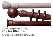 34mm Designer Wood Poles 1.5m-Each