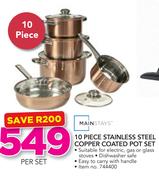 Mainstays 10 Piece Stainless Steel Copper Coated Pot Set-Per Set