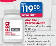 GNC Pro Performance Creatine Monohydrate 3500 mg 120 Capsules-Per Pack