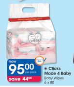 Clicks Made 4 Baby Baby Wipes-6 x 80 Per Pack