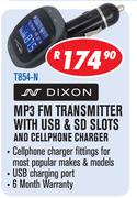 Dixon MP3 FM Transmitter With USB & SD Slots and Cellphone Charger T854-N