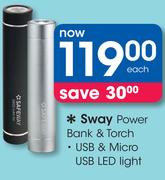 Sway Power Bank & Torch-Each