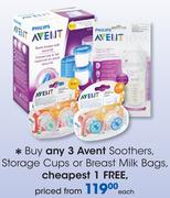 Avent Soothers, Storage Cups Or Breast Milk Bags-Each