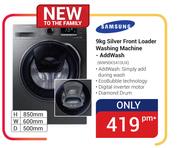 Samsung 9Kg Silver Front Loader Washing Maching Add Wash WW90K5410UX