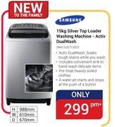 Samsung 15Kg Silver Top Loader Washing Machine Active Dual Wash WA13J5710SG