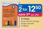 Clicks Body, Mind & Energy Single Sachets 5 Tablets-For 2
