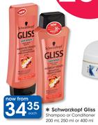Schwarzkopf Gliss Shampoo Or Conditioner-200ml, 250ml Or 400ml Each