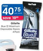 Gillette 4 Pack Blue II Maximum Disposable Razors-Per Pack