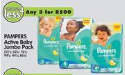 Pampers Active Baby Jumbo Pack 52's,62's,76's,94's,44's,66's-For 3