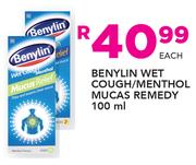 Benylin Wet Cough/Menthol Mucas Remedy-100ml Each