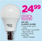 Simple Choice 6W LED Classic Globe