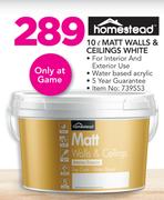 Homestead Matt Walls & Ceilings White-10Ltr